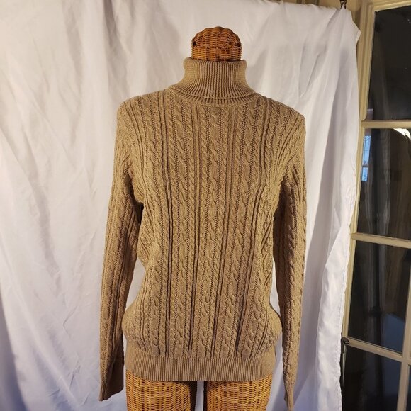 Ladies WAINSCOTT Cable Knit Turtleneck Sweater in Tan - S - Picture 2 of 5